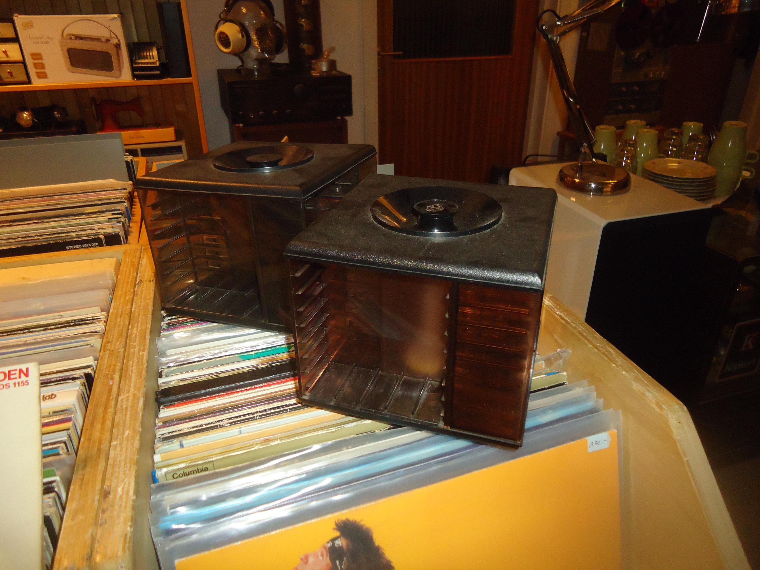 Cassette Rack 2x / 2 pieces roundel for 32 cassettes cassette carousel / MC / smoked glass colored / 1970 - 80s