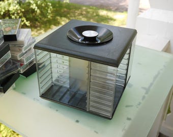 Cassette rack / carousel for 32 cassettes / MC / transparent / 1970s - 80s