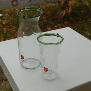 Hauge Glass Jug & Mug / Drinks vessel and glass from Småland Uppvidinge / 20 and 14 cm high / signed / Glasriket / Upcycling