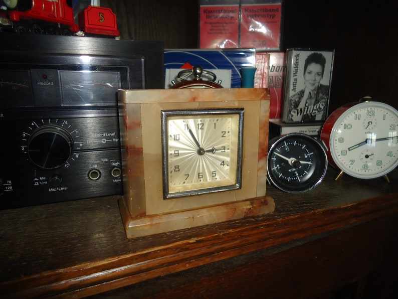 Fireplace Clock Art Deco Design / Marble Look / Stone Housing Etsy