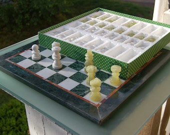 Chess / board & pieces made of Carrara marble