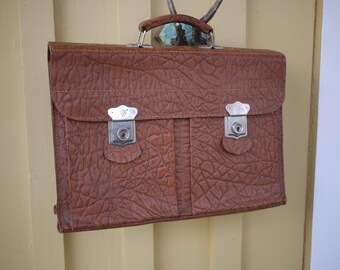 Briefcase from Sweden / Pigskin / With handle & clasps / approx. 1960-70s