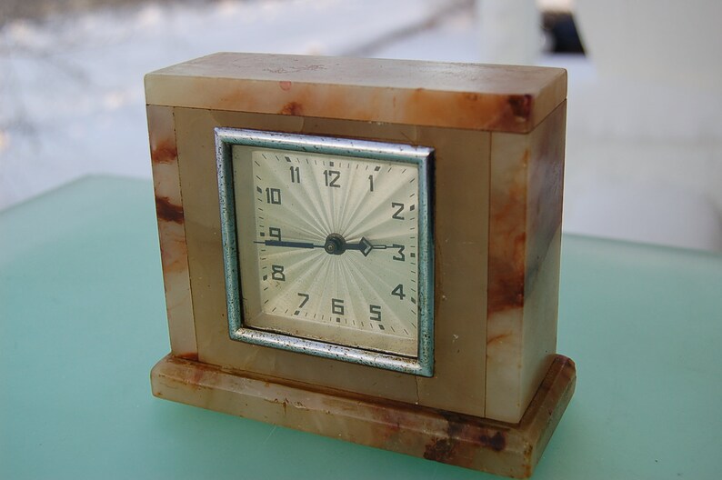 Fireplace Clock Art Deco Design / Marble Look / Stone Housing Etsy