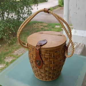 Wicker Basket With Handle and Leather Clasp / Mushroom Picking