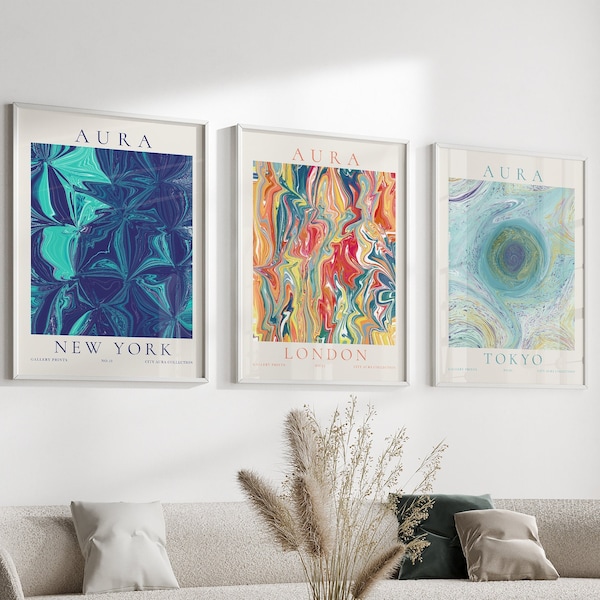 City Aura Posters, Gradient Wall Art, Positive Energy Print Set, Retro Aura Prints, Colorful Wall Art, Digital Download, Psychedelic Prints