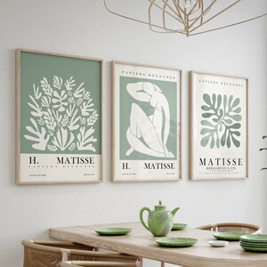 Sage Green Matisse, Set of 3 Prints, Green Floral Prints, Matisse Cut Out, Exhibition Poster, Matisse Flower Print, Botanical Wall Art