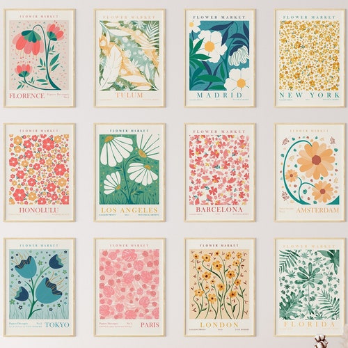 Flower Market Print Set of 9 Botanical Wall Art Floral - Etsy Australia