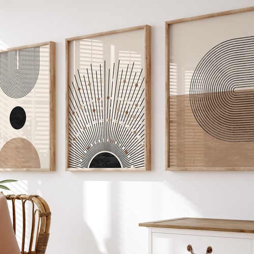 Mid Century Art Prints Set of 3 Neutral Modern Wall Art Etsy UK