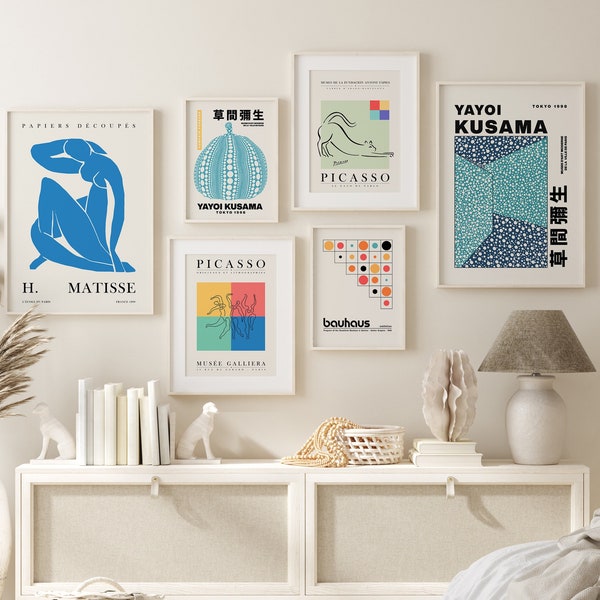 Gallery Print Set, Exhibition Poster, Matisse Print Set, Picasso Wall Art, Yayoi Kusama Print, Bauhaus Poster, Digital Print Set, Wall Decor