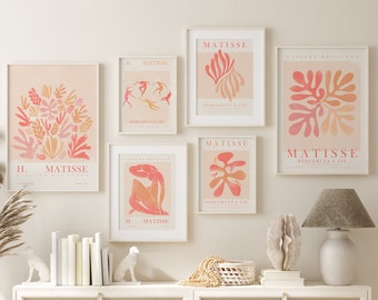 Pink Matisse Gallery Wall Art Set, Watercolor Matisse, Flower Market Print, Abstract Floral Poster, Housewarming Decor, Exhibition Set of 6