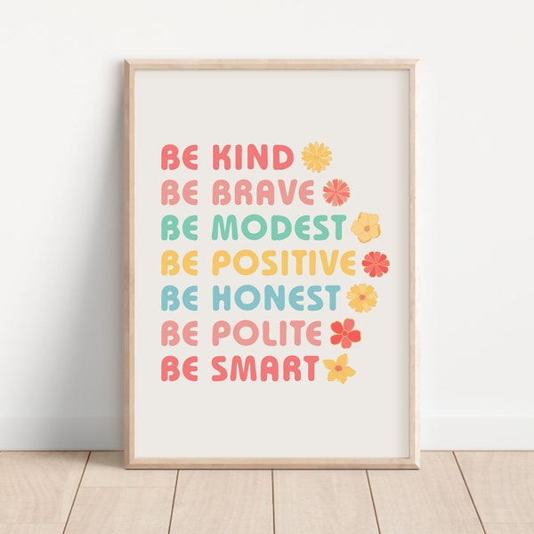 Nursery Quote Print, Colorful Kids Print, Trendy Nursery Art, Be Kind Poster, Baby Decor Wall Art, Unisex Child Print, Digital Nursery