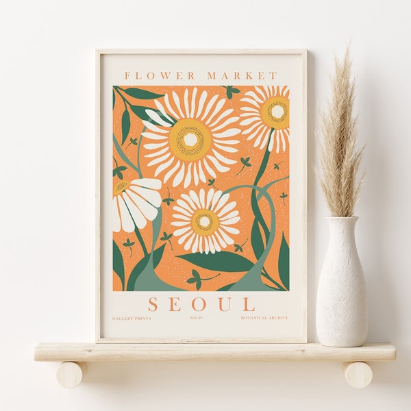 Seoul Flower Market Poster, Flower Wall Art, Floral Decor Prints, Downloadable Prints, Retro Art Prints, Aesthetic Room Decor, Art Print