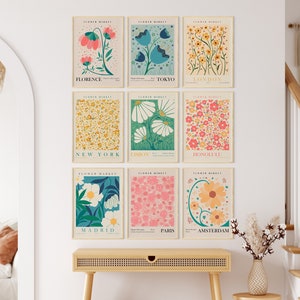 Flower Market Print Set of 9 Botanical Wall Art Floral - Etsy