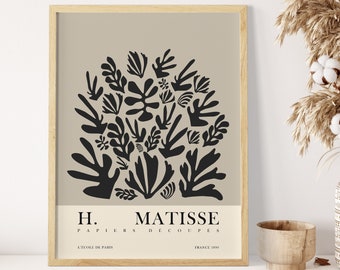 Neutral Black Beige Matisse Print, Exhibition Poster, Matisse Flower Market Print, Floral Wall Art, Botanical Matisse Artwork, Matisse Print