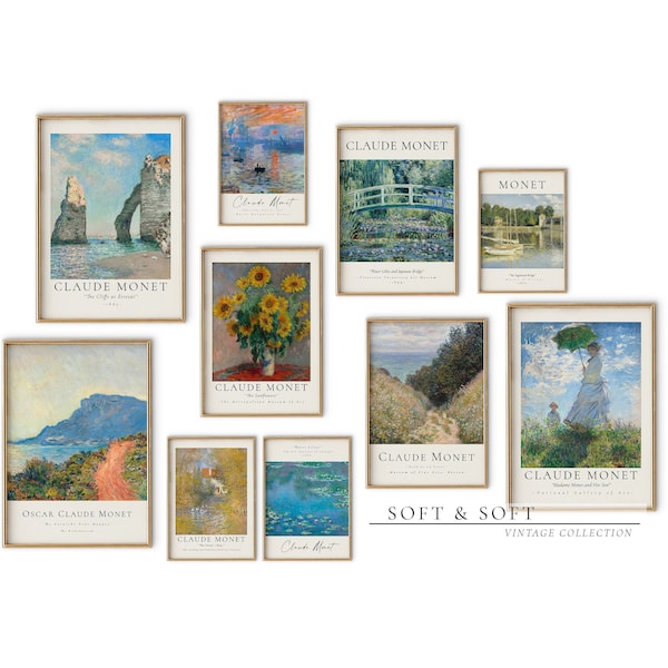 Claude Monet Drucke, Set mit 10 Drucken, Vintage Wandkunst, Eclectic Gallery Set, Monet Wanddekor, Monet Poster, Ölfarbe Kunst, Monet Download