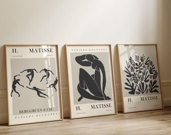 Beige Black Matisse Set of 3 Prints, Matisse Wall Art, Exhibition Posters, Aesthetic Room Decor, Gallery Wall Art Set, Digital Download