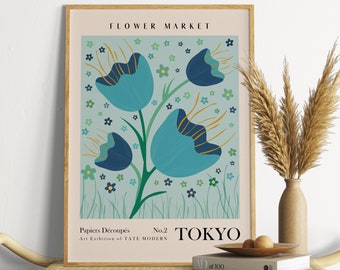 Art mural botanique, impression du marché aux fleurs de Tokyo, téléchargement numérique art mural fleurs, impression botanique, affiche d'art floral, impressions numériques
