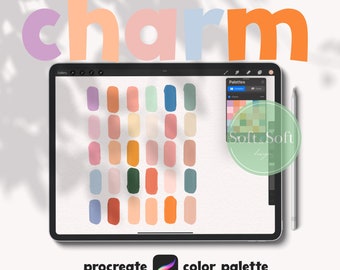 Charm Procreate Color Palette, Warm Tones Color Swatch, 30 Pastel Colors for Procreate Art, Pink, Blue, Purple, Orange, Digital Download