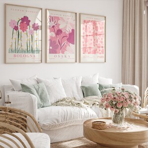 Pink Flower Wall Art Set, Flower Market Prints, Set of 3 Posters ...