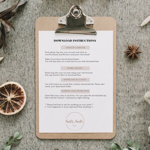 Peut inclure: Une feuille de papier blanche avec du texte noir d&eacute;crivant les instructions de t&eacute;l&eacute;chargement pour les produits num&eacute;riques achet&eacute;s sur Etsy. Le texte comprend des instructions pour le t&eacute;l&eacute;chargement sur un ordinateur de bureau, un appareil mobile et en tant qu'invit&eacute;. Le texte comprend &eacute;galement des instructions pour d&eacute;compresser les fichiers. Le papier est sur un presse-papiers brun avec un clip argent&eacute;.