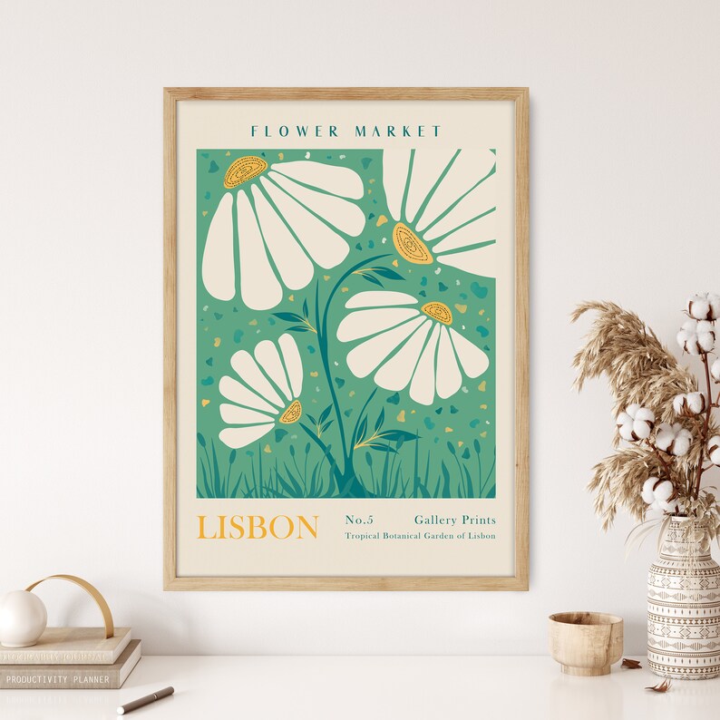 Flower Market Print, Floral Poster, Botanical Wall Art, Lisbon Art Prints, Digital Download, Matisse Print, Matisse Cut Out Poster