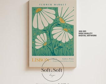 Flower Market Print, Floral Poster, Botanical Wall Art, Lisbon Art Prints, Digital Download, Matisse Print, Matisse Cut Out Poster