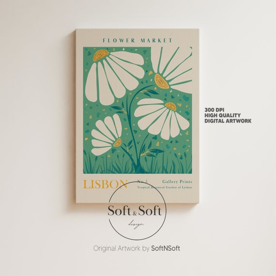 Flower Market Print, Floral Poster, Botanical Wall Art, Lisbon Art Prints, Digital Download, Matisse Print, Matisse Cut Out Poster