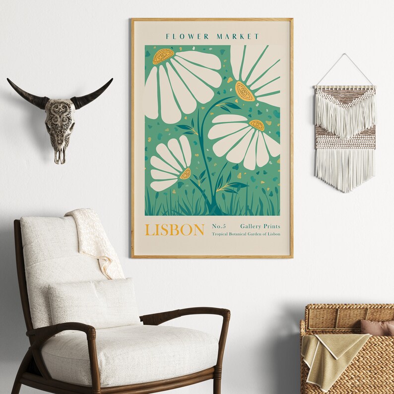 Flower Market Print, Floral Poster, Botanical Wall Art, Lisbon Art Prints, Digital Download, Matisse Print, Matisse Cut Out Poster