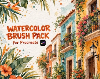 Watercolor Painting Brushes for Procreate: 40+ Brush Pack with Paper Textures & 50 Palettes