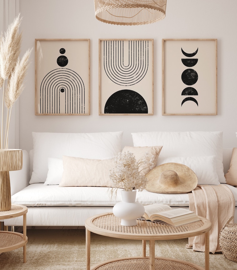 Boho Art Prints Black and White Abstract Geometric Poster - Etsy España