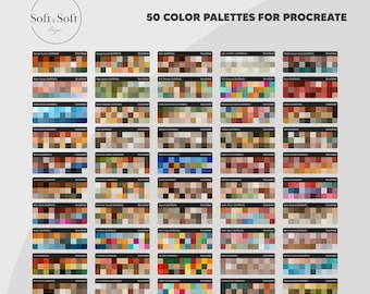 50 Procreate Color Palettes, Procreate Color Swatches, Retro, Boho, Pastel, Vivid Color Tones for Painting, Multiline Procreate Brush