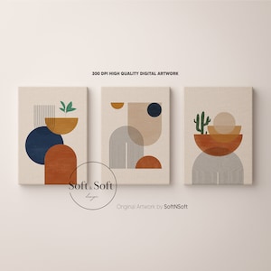 Geometric Wall Art Set, Boho Desert Prints, Cactus Poster, Modern Wall Decor, Kitchen Poster Set, Digital Download, Burnt Orange Prints