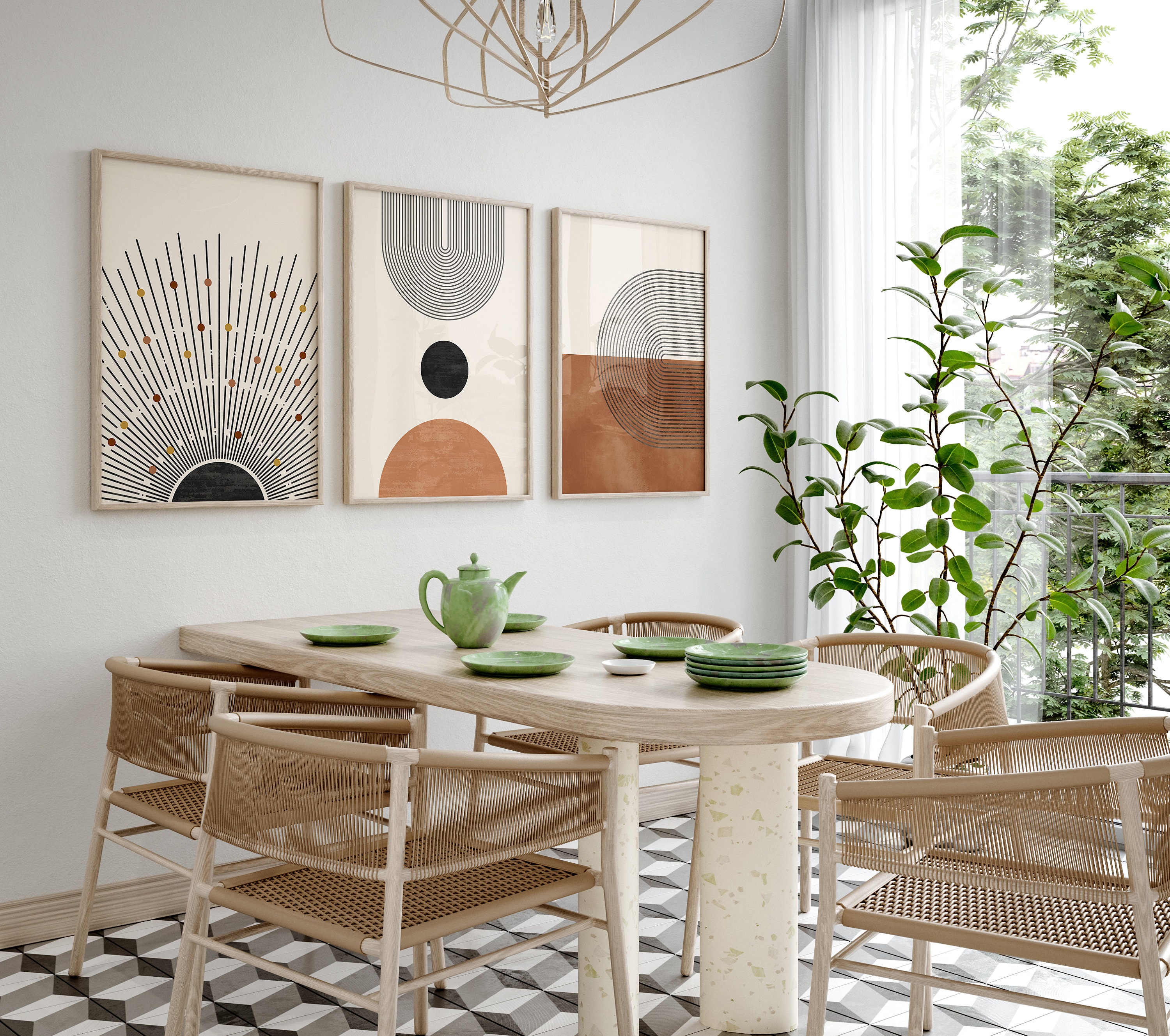 Mid Century Art Prints Set of 3 Neutral Modern Wall Art Etsy UK