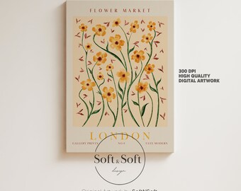 Art mural botanique, impression du marché aux fleurs de Londres, téléchargement numérique art mural fleur, impression botanique, affiche d'art floral, impressions numériques de Paris