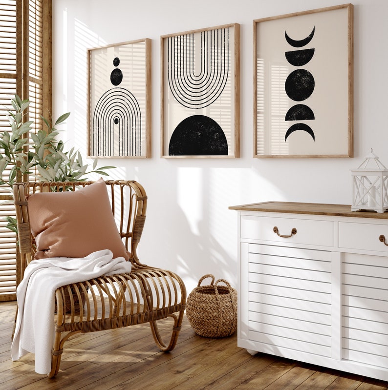 Boho Art Prints Black and White Abstract Geometric Poster - Etsy
