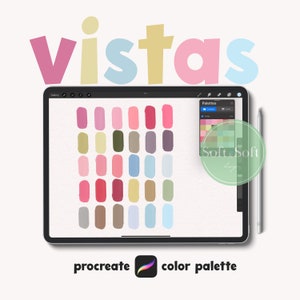 Vistas Color Palette for Procreate Art, Procreate Color Swatch, Pink, Blue, Green Tones Warm Pastel Color Palette, Digital Download