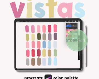 Vistas Color Palette for Procreate Art, Procreate Color Swatch, Pink, Blue, Green Tones Warm Pastel Color Palette, Digital Download
