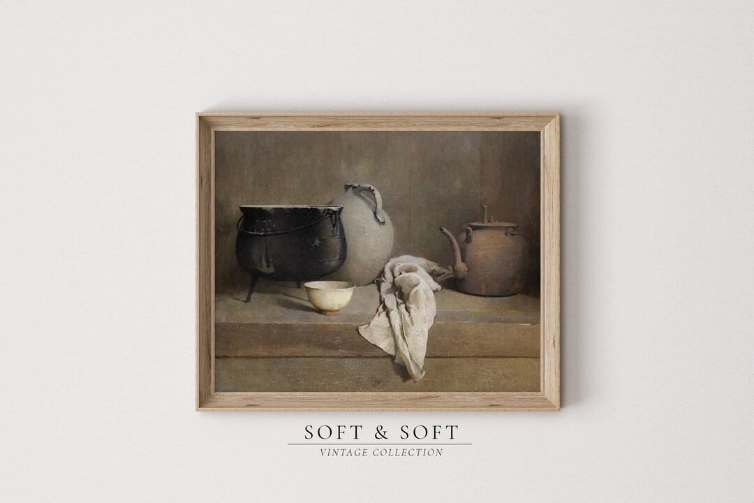 Still Life Print, Vintage Kitchen Artwork, Dark Decor Wall Art, Earth