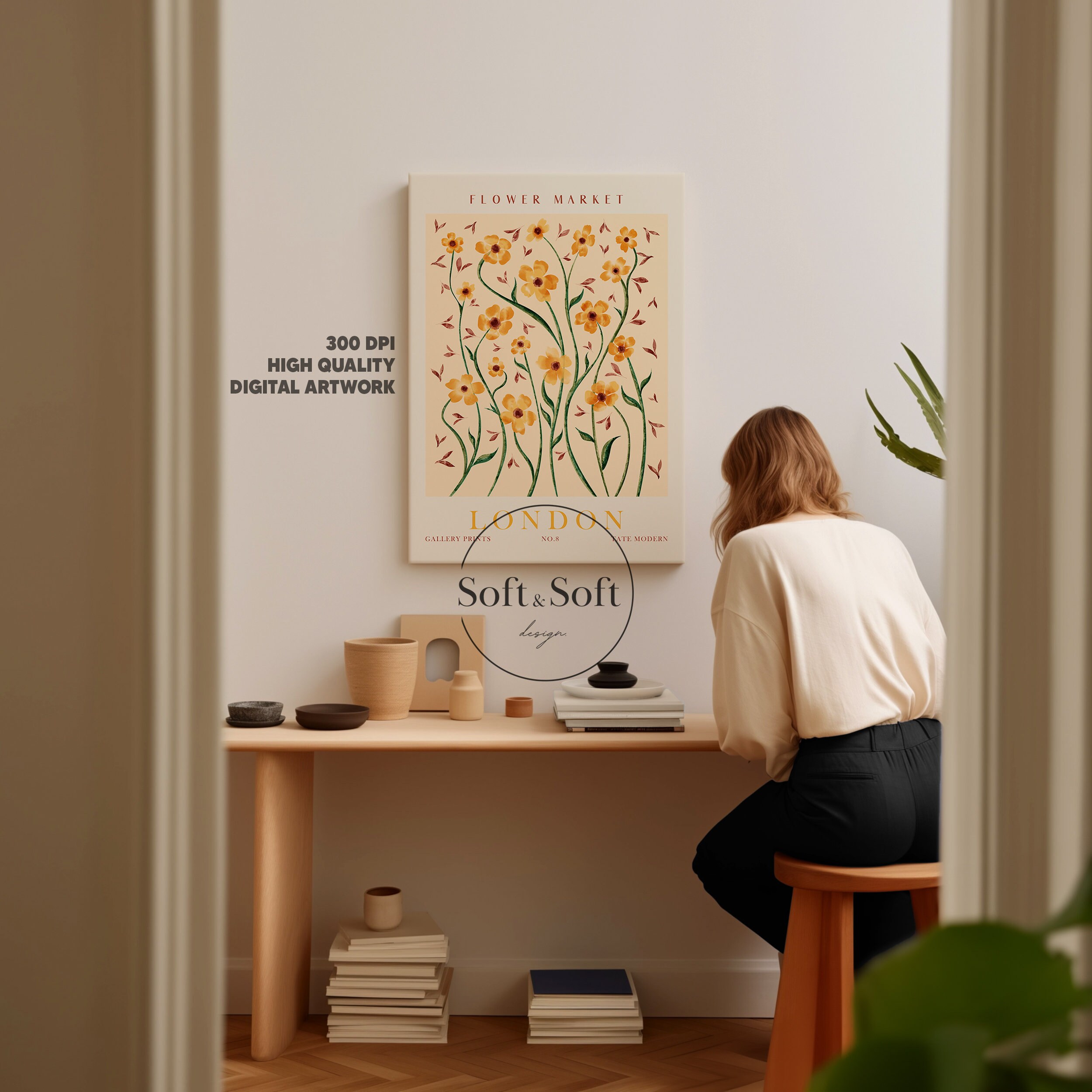 Botanical Wall Art, Flower Market London Print, Digital Download Flower ...