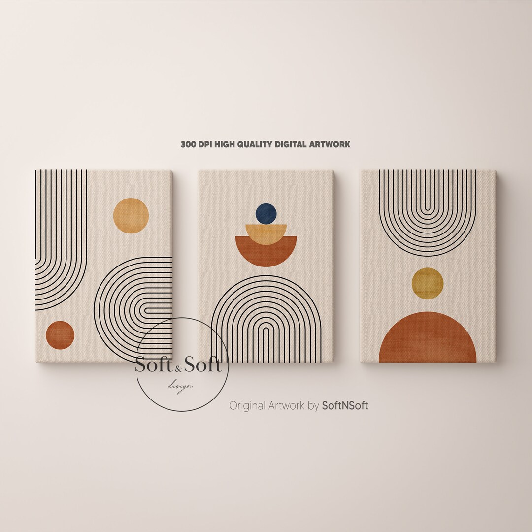 Mid Century Art Prints Set of 3, Printable Boho Art, Wall Decor ...