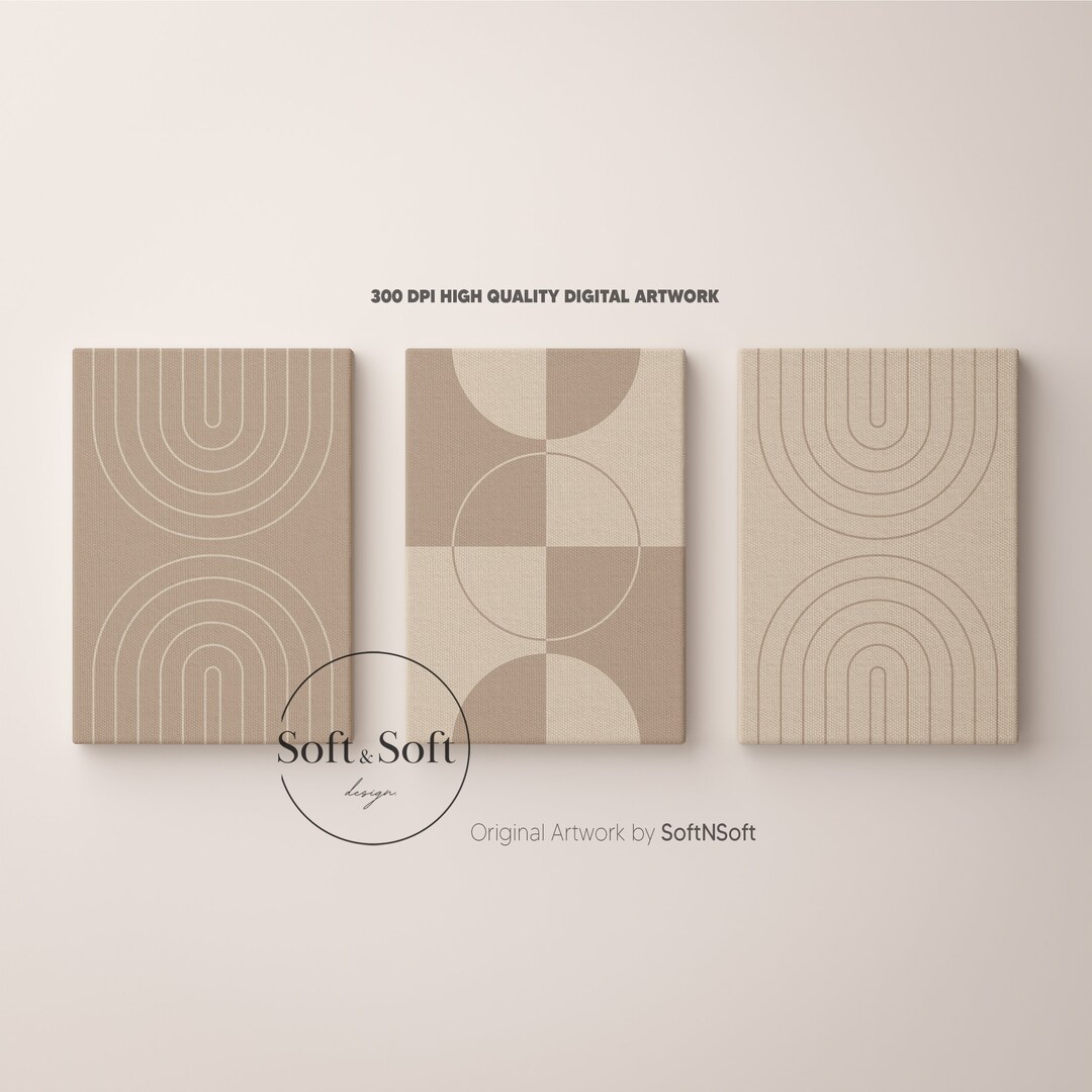 Geometric Wall Art Set, Modern Home Decor, Boho Set of 3 Posters, Warm ...