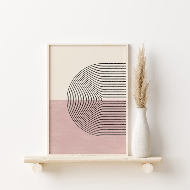 Light Pink Abstract Poster Set, Set of 3 Prints, Boho Rainbow Prints, Geometric Room Decor, Downloadable Prints, Cute Decor Gallery