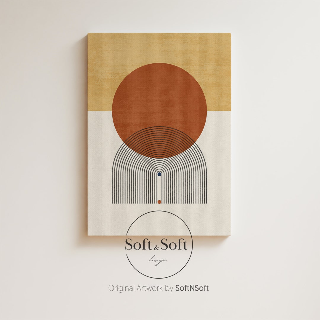 Mid Century Modern Wall Art Print Neutral Abstract Geometric Digital ...