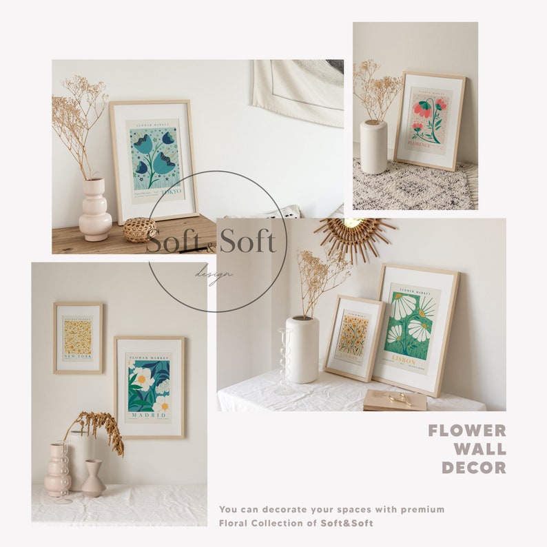 Flower Market Print, Set of 9, Botanical Wall Art, Floral Decor Posters, New York Poster, Paris Print, Custom Wall Art Set, Digital Download