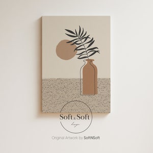 Impresión de jarrón bohemio, decoración sobre la cama, arte de pared botánico bohemio, impresión minimalista linda, póster minimalista simple beige marrón, descarga instantánea