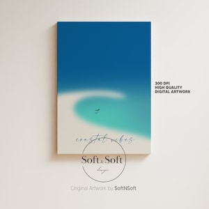 Impresión de aura costera, arte de pared de verano, impresión de playa tropical, póster de océano turquesa, arte de pared degradado, descarga digital, impresión minimalista