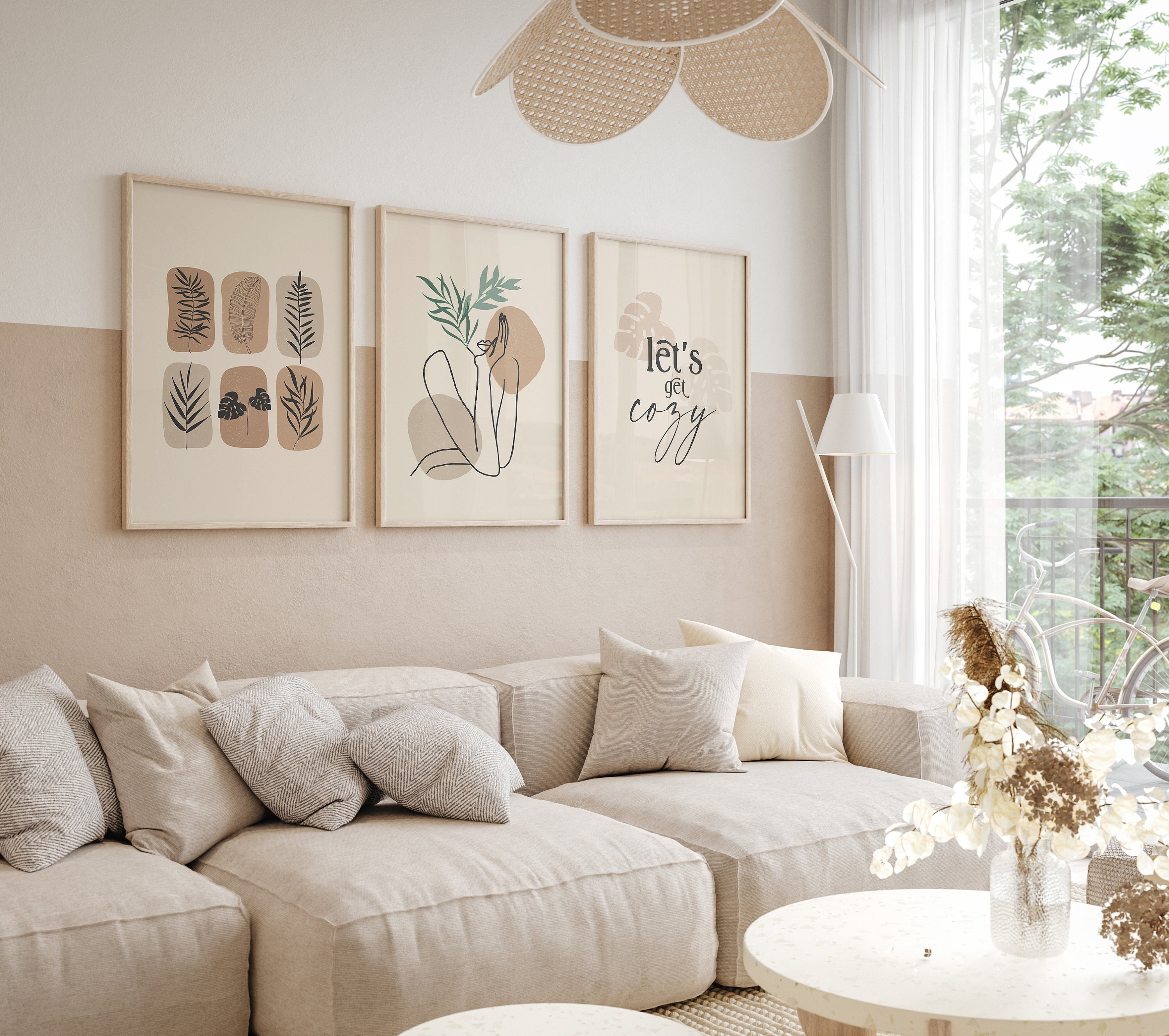 Boho Beige Wall Art, Boho Printable Gallery Wall Set, Set of 3 Posters ...