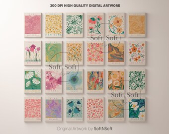 Flower Market Set, Nursery Kids Wall Art, Flower Prints, Neutral Baby Prints, Wall Art Set, Aura Gradient Prints, Floral Poster Set, Digital