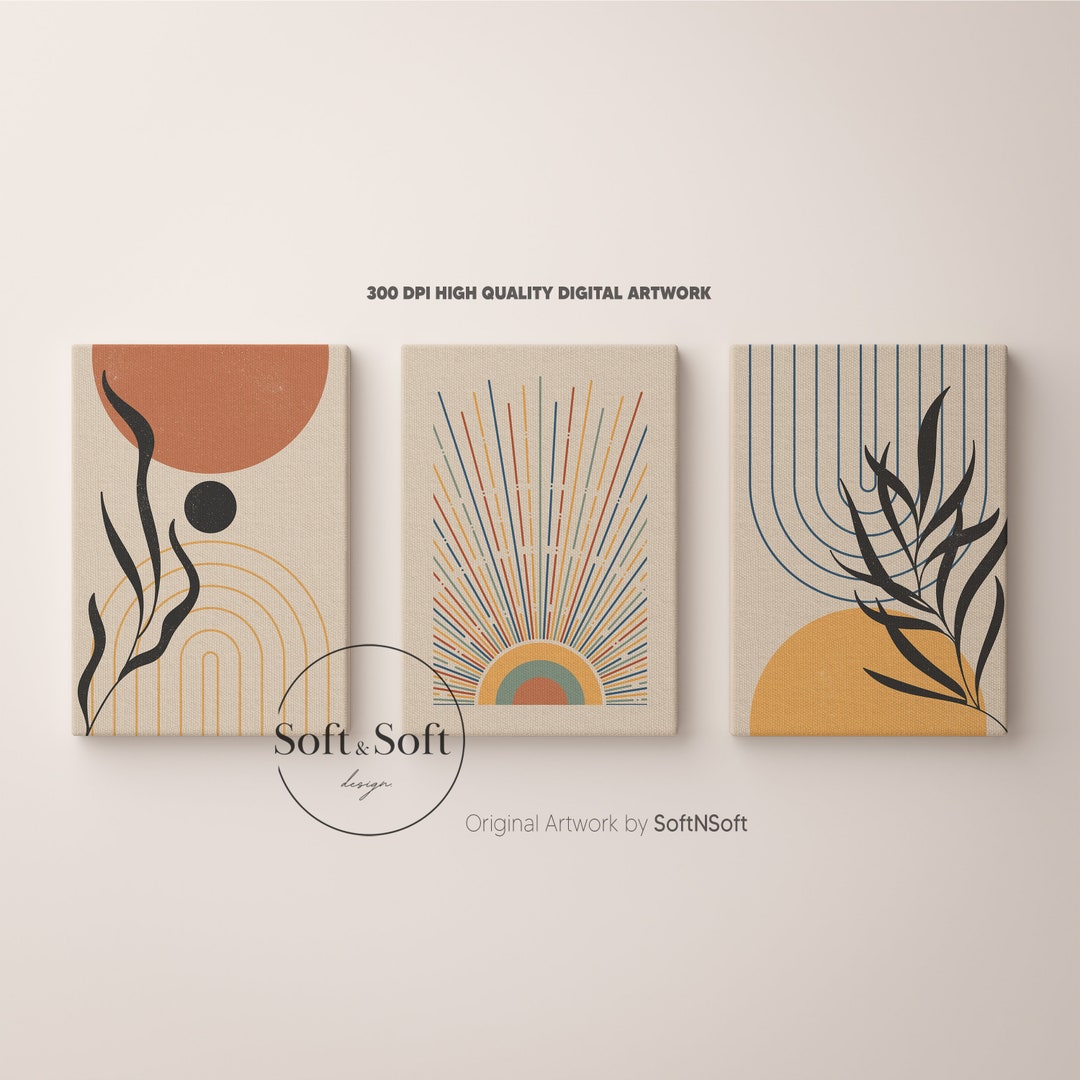 Colorful Trendy Modern Wall Art, Boho Set of 3 Prints, Digital Download ...