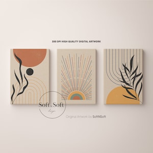 Arte de parede moderna e colorida da moda, conjunto de 3 impressões Boho, decoração de sala para download digital, pôsteres geométricos, impressões minimalistas abstratas